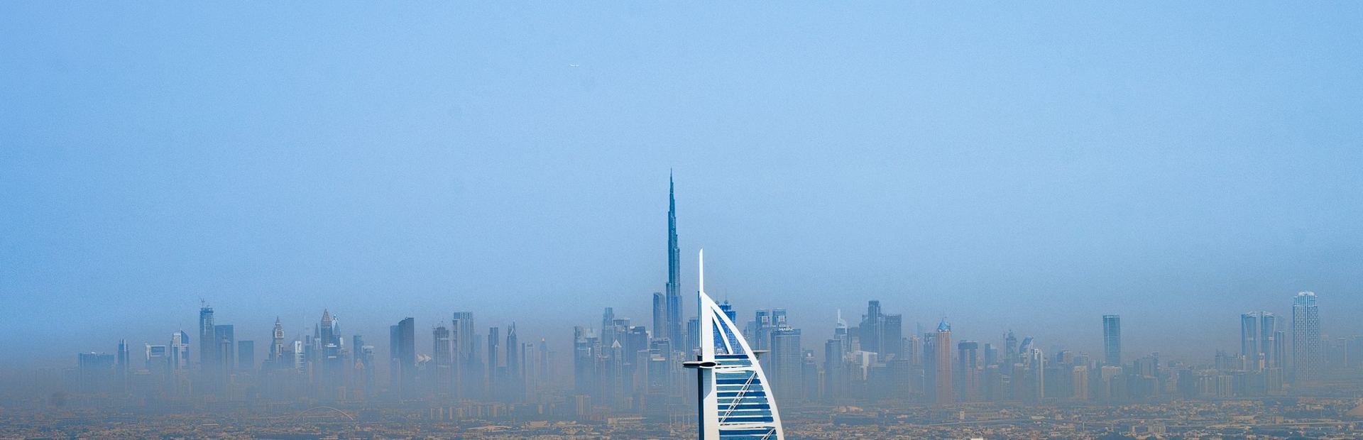 The Burj Al Arab on the coast in morning haze